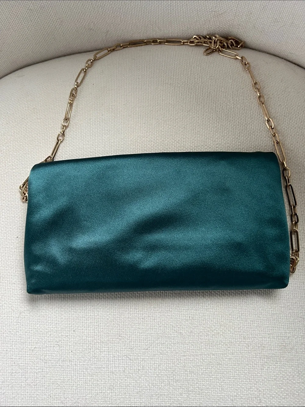 Jimmy Choo Teal Satin Crystal-Embellished Clutch